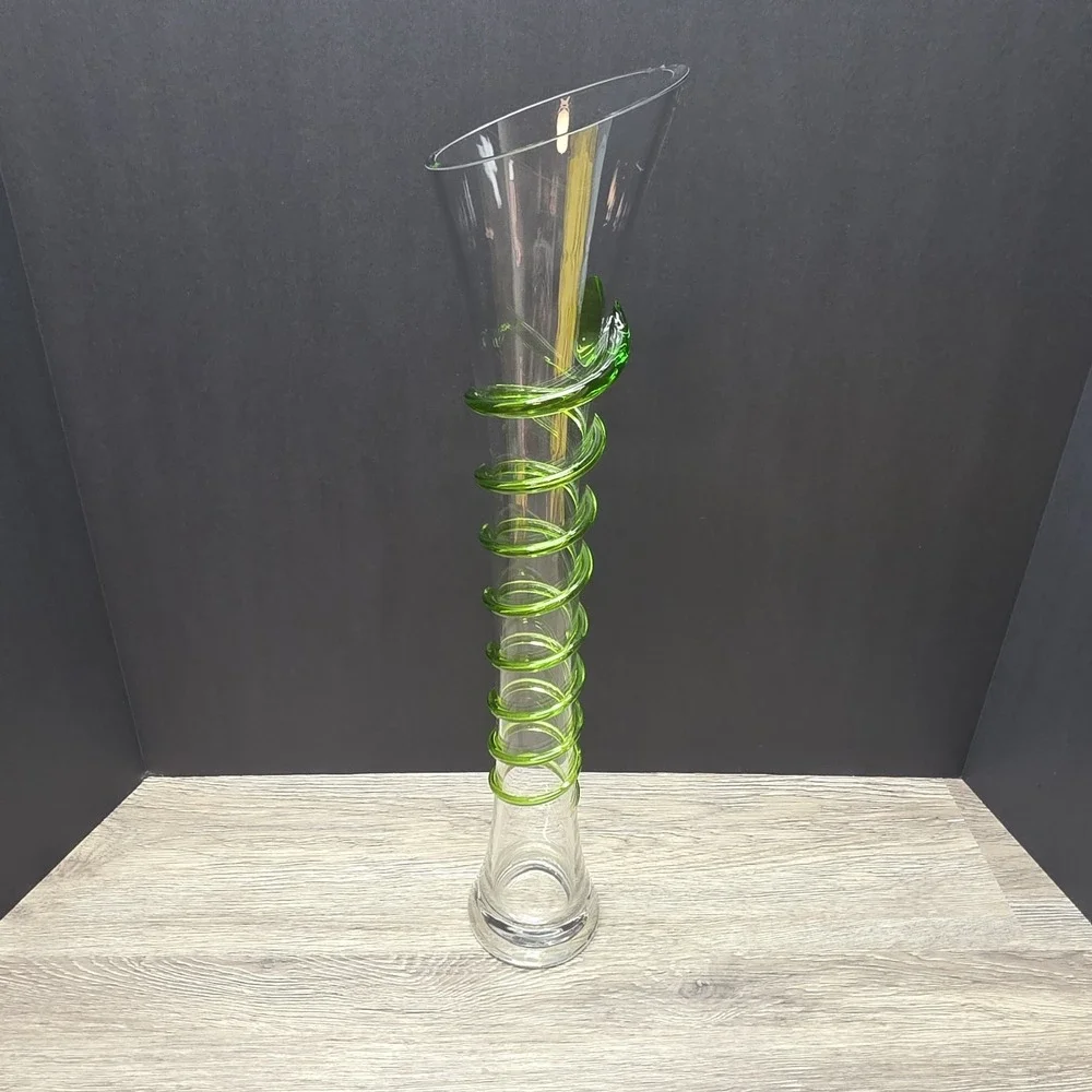 Tall Clear/Green Swirl Vase (19.75